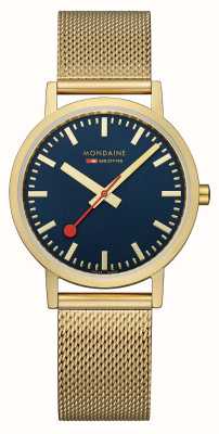 Mondaine Классический | 36 мм | синий циферблат | ip браслет из золотой сетки A660.30314.40SBM