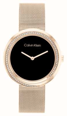 Calvin Klein женские | черный циферблат | сетчатый браслет из нержавеющей стали оттенка розового золота 25200151