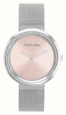 Calvin Klein женские | розовый циферблат | сетчатый браслет из нержавеющей стали 25200149