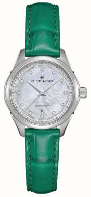 Hamilton Jazzmaster lady автоматический (30 мм), перламутровый циферблат/зеленый кожаный ремешок H32275890