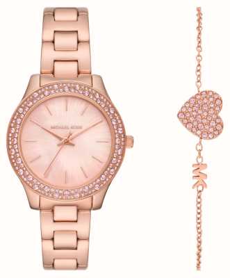 Michael Kors Лилиан | комплект из часов из розового золота и браслета с хрустальным сердцем MK1068SET