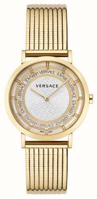 Versace Новое поколение | серебряный циферблат | золотой браслет с пвд сеткой VE3M00522