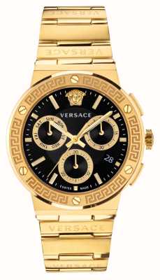 Versace хронограф с логотипом Greca | черный циферблат | браслет из стали с золотым покрытием VEZ900421