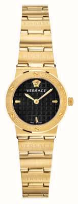 Versace Мини-логотип Greca | черный циферблат | браслет из стали с золотым покрытием VEZ100521