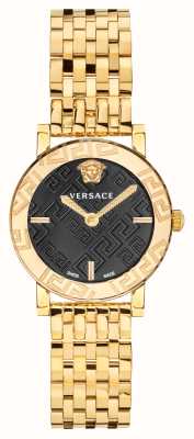 Versace Греческое стекло | черный циферблат | браслет из стали с золотым покрытием VEU300621