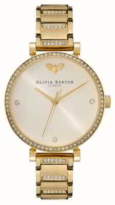 Olivia Burton Женская колокольня | телесный циферблат | набор кристаллов | золотой браслет из нержавеющей стали 24000002