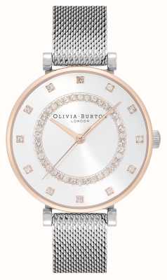 Olivia Burton Белгрейв | серебряный циферблат | набор кристаллов | браслет из стальной сетки 24000004