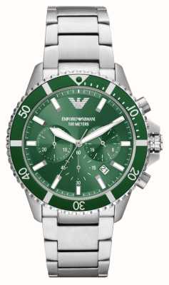 Emporio Armani мужские | зеленый циферблат хронографа | браслет из нержавеющей стали AR11500