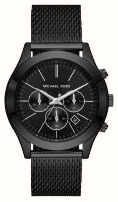 Michael Kors Тонкая взлетно-посадочная полоса | черный циферблат хронографа | браслет из черной стальной сетки MK9060