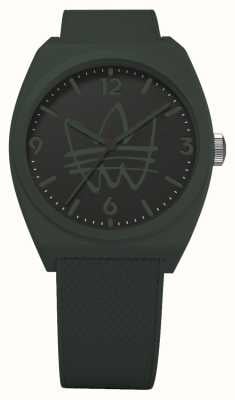 Adidas Проект два | черный циферблат с логотипом | зеленый полимерный ремешок AOST22566