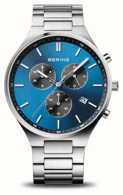 Bering Титан хроно | синий циферблат | титановый браслет 11743-707