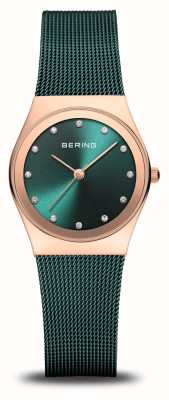 Bering Классический | зеленый циферблат | зеленый браслет из стальной сетки с пвд 12927-868