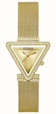 Guess Женская слава | золотой треугольный циферблат | золотой стальной сетчатый браслет GW0508L2