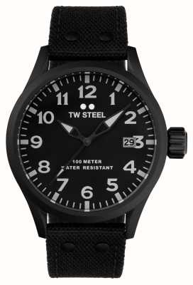 TW Steel Мужской воланте | черный циферблат | черный кожаный и холщовый ремешок VS103