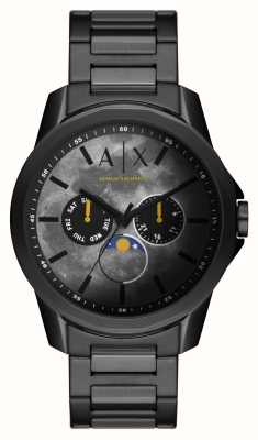 Armani Exchange мужские | серый циферблат | фаза луны | черный браслет из нержавеющей стали AX1738