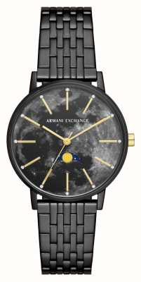 Armani Exchange женские | черный циферблат фаз луны | черный браслет из нержавеющей стали AX5587