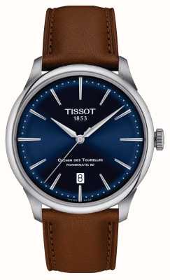 Tissot Chemin des tourelles | силовой 80 | синий циферблат | коричневый кожаный ремешок T1398071604100
