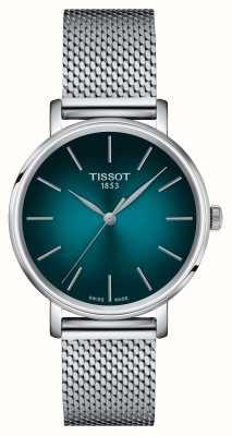 Tissot Everytime кварц леди (34 мм) бирюзовый циферблат / браслет из стальной сетки T1432101109100