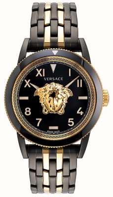 Versace V-палаццо (43 мм), черный циферблат/черный + золотое пвд, нержавеющая сталь VE2V00422