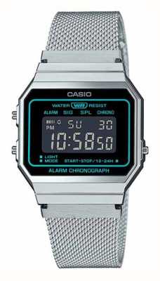 Casio Винтажный хронограф с будильником в стиле ретро / браслет из нержавеющей стали A700WEMS-1B