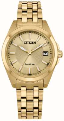 Citizen женские | эко-драйв | золотой циферблат | золотой браслет из нержавеющей стали EO1222-50P