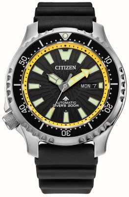 Citizen Мужские часы promaster diver с автоматическим переключением, черный циферблат, черный ремешок из искусственной кожи NY0130-08E
