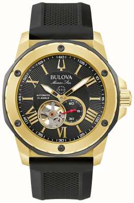 Bulova Мужские часы Marine Star с автоподзаводом, черный циферблат / черный силиконовый ремешок 98A272