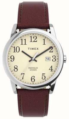 Timex Мужской удобный для чтения кремовый циферблат / коричневый кожаный ремешок TW2V68700