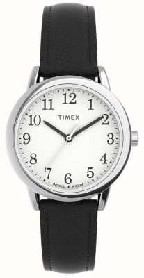 Timex Женские удобные часы с белым циферблатом и черным кожаным ремешком TW2V69100