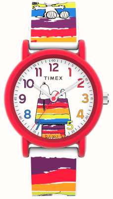 Timex Peanuts x color rush Snoopy Rainbow Dog House Радужный силиконовый ремешок TW2V77700