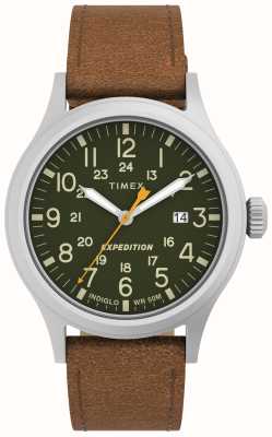 Timex Мужские экспедиционные скауты с зеленым циферблатом и коричневым кожаным ремешком TW4B23000