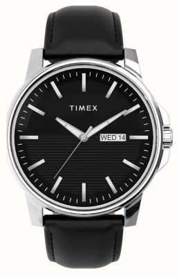 Timex Мужское платье черный циферблат черный кожаный ремешок TW2V79300