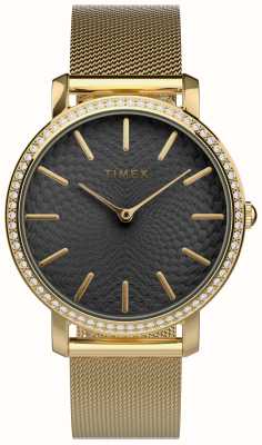 Timex Женский трансцендентный черный циферблат / браслет из стальной сетки золотистого цвета TW2V52300
