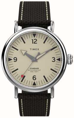 Timex Мужской стандартный (40 мм) кремовый циферблат / коричневый тканевый кожаный ремешок TW2V44100