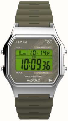Timex 80 зеленый цифровой дисплей / зеленый ремешок из смолы TW2V41100