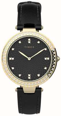Timex Женский классический черный циферблат / черный кожаный ремешок TW2V45100