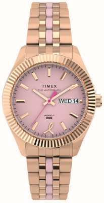 Timex Женские часы Waterbury Legacy x BCRF с розовым циферблатом и браслетом из нержавеющей стали цвета розового золота TW2V52600