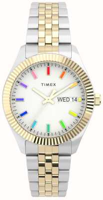 Timex Женский классический радужный белый циферблат с двухцветным браслетом из нержавеющей стали TW2V61600