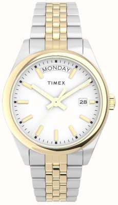 Timex Классический белый циферблат для женщин / двухцветный браслет из нержавеющей стали TW2V68500