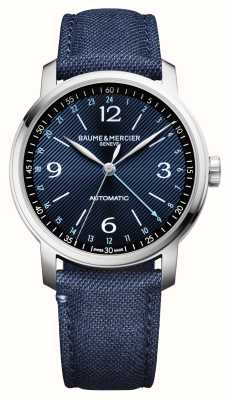 Baume & Mercier Автоматические часы Classima двойного времени GMT (42 мм), синий сатиновый циферблат / ремешок из ткани синего цвета холлан и шерри M0A10734