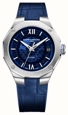 Baume & Mercier Мужские автоматические часы Riviera с синим циферблатом и синим кожаным ремешком M0A10714
