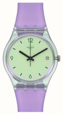 Swatch Зеленый циферблат Mystic Sunrise / фиолетовый ремешок из биоматериала SO28G401