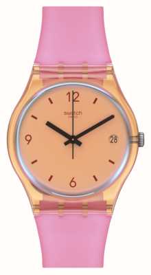 Swatch Оранжевый циферблат Coral dream / розовый силиконовый ремешок SO28O401