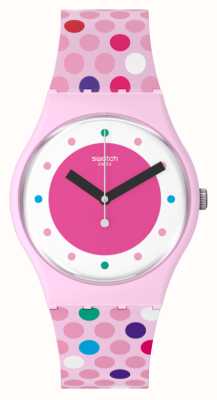 Swatch Розовый циферблат с пузырьками / силиконовый ремешок в розовый горошек SO28P109
