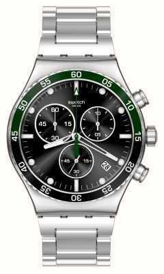 Swatch Темно-зеленый ироничный черный циферблат / браслет из нержавеющей стали YVS506G
