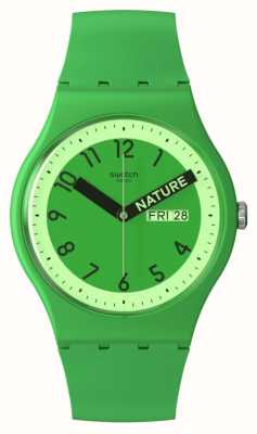 Swatch Гордо зеленый зеленый циферблат / зеленый силиконовый ремешок SO29G704
