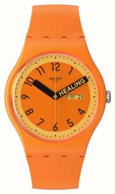 Swatch Гордо оранжевый оранжевый циферблат / оранжевый силиконовый ремешок SO29O700