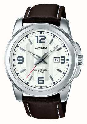Casio Аналоговый кварцевый (44,9 мм) серии Mtp, белый циферблат/коричневый кожаный ремешок MTP-1314PL-7AV