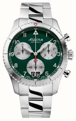 Alpina Кварцевый хронограф Startimer с большой датой (41 мм), зеленый циферблат / нержавеющая сталь AL-372GRS4S26B