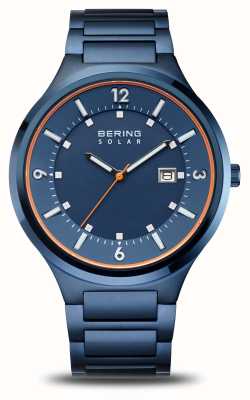 Bering Мужские часы Solar (42 мм) с синим циферблатом и синим браслетом из нержавеющей стали 14442-797